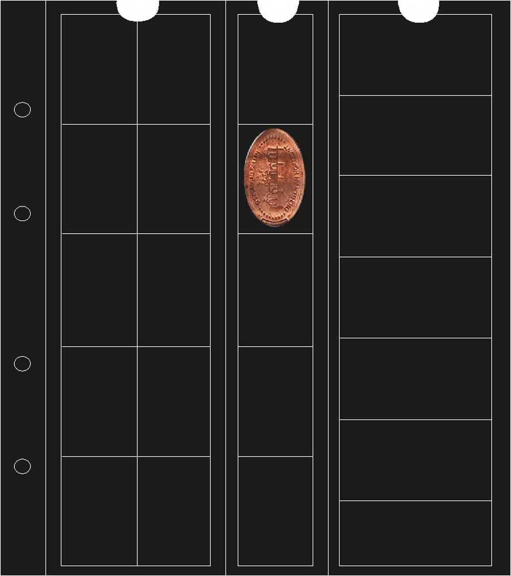 Prophila Collection 10 numismatic coin sheets, each with 22 compartments, e.g., for pressed pennies with 10 black cardboard interleaves