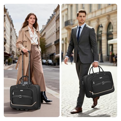 Image of Ytonet Rolling Laptop Bag, 17.3 In Rolling Briefcase for Men Women with Accordion File Pockets, Anti Theft Laptop Bag with Wheels, Professional Roller Underseat Bag for Travel Work Teacher, Black