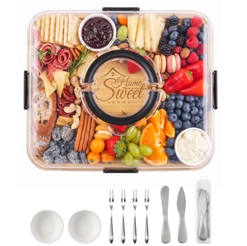 Maxboro Portable Bamboo Charcuterie Board with Lid, Engraved Home Print by Maxboro - Used condition - US$21.76