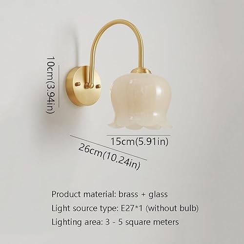 Miniatura 4 de E27 - Lámparas de pared de latón cepillado hechas a mano, apliques de pared con pantalla de vidrio para dormitorio, mesita de noche, luces modernas