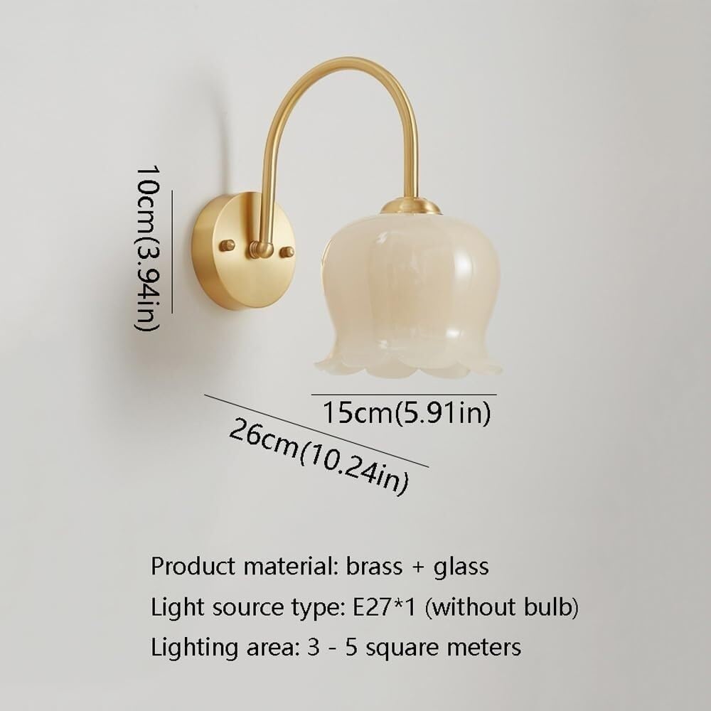 Applique da Parete per Interni E27 1 Luce in Ottone Spazzolato Paralume in Vetro Fatto A Mano Ideali per Camera da Letto Comodino Bagno Balcone E Corridoio