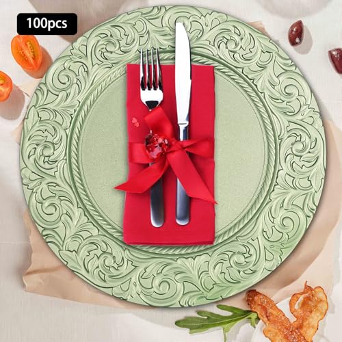100 platos decorativos redondos reutilizables verdes miniatura 4