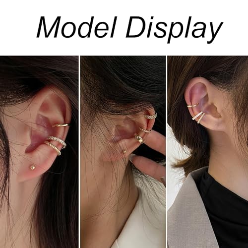 IRONBOX 9Pcs Ear Cuff Earrings for Women 14K Silver/Gold Ear Cuff Non Piercing Cartilage Clip Cuff Earrings Fake Earrings4