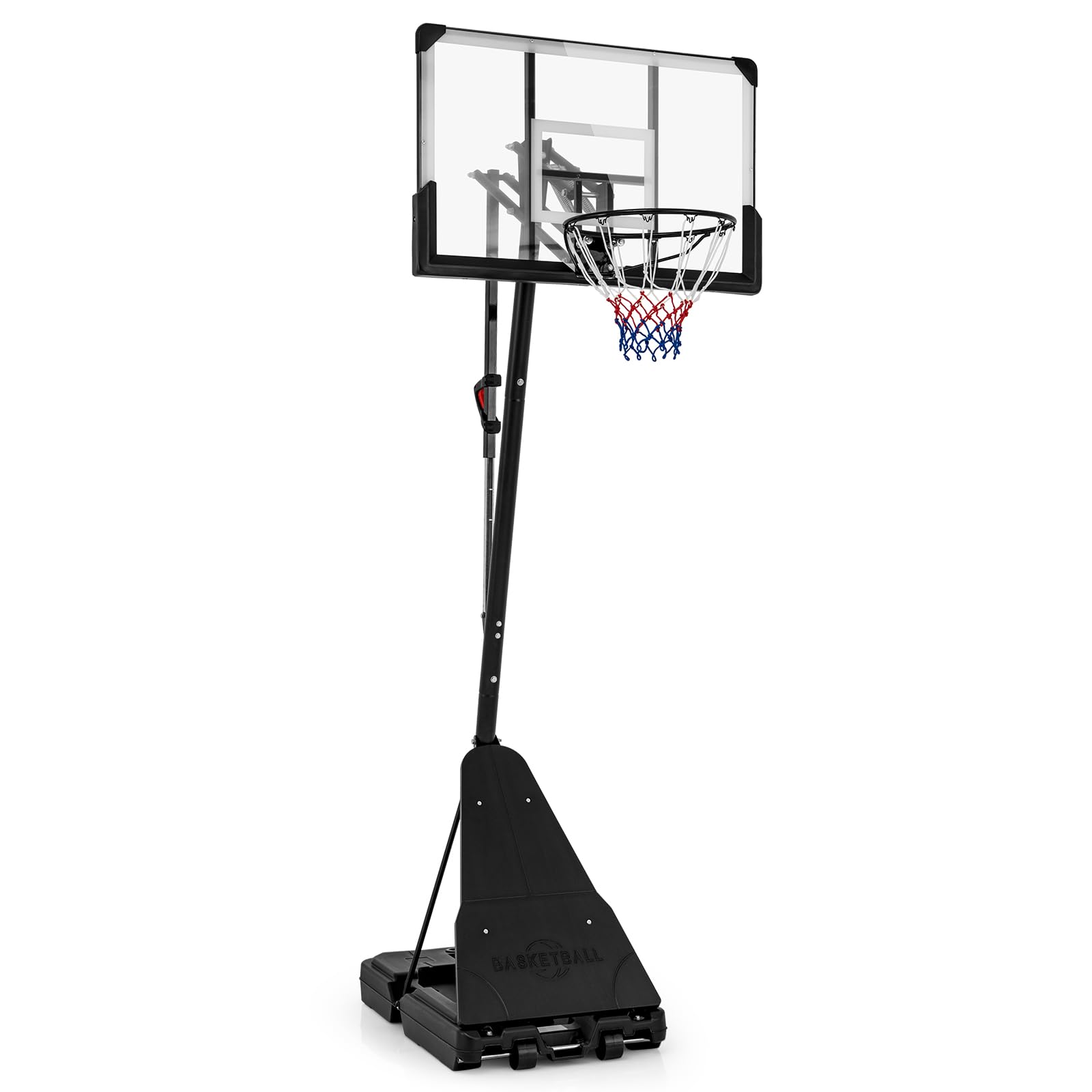COSTWAY Canestro da Basket per Adulti, Canestro da Basket da Esterno ed Interno Regolabile 150-365 cm con Tabellone in PC, Ruote, Asta e Base Riempibile