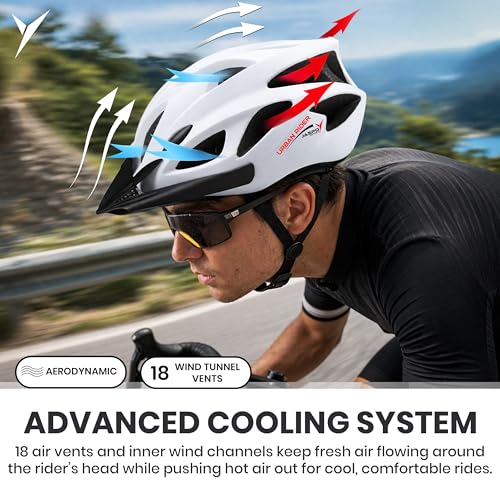 Image of Jaspo Urban Rider Plus Cycling Helmet with Adjustable Spin Dial (Upto 5cm) | Detahcable Visor | Quick-Release Buckle with Padded Chin Strap | Ideal for Men, Women & Kids (White, Large (58-63cm))