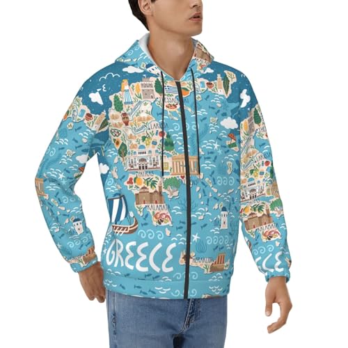 Sweat à capuche carte de la Grèce homme pull chaud contre le froid