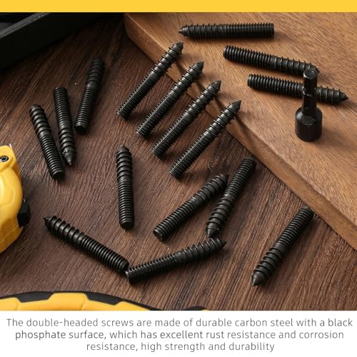 Image of Hicarer 50 Pack 3 /8-16 x 3 Inch Hanger Bolts Double Headed Bolts with Driver Self Tapping Screw Threaded Rod Screws for Furniture Double Headed for Wood Furniture Joint, Black