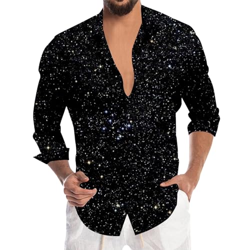 Camisa brillante para hombre de los años 70 y 80, camisa de manga larga con lentejuelas estampadas, traje de discoteca, hippie, fiesta, carnaval camisa, discoteca, club, festival de música