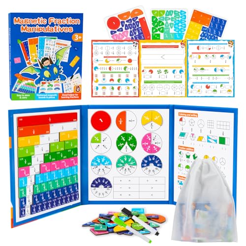 Magnetic Fraction Demonstration Book for Kids, Montessori Fraction Playbook with Tiles & Circles, Fraction Educational Puzzle Sets for Children, Math Manipulatives for Homeschool Classroom