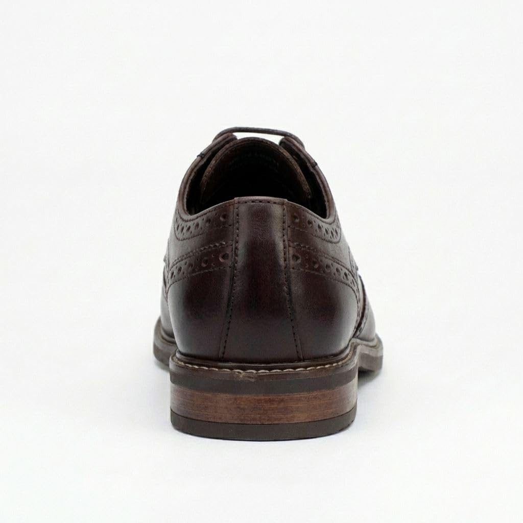 Scarpe da uomo in pelle con punta ad ala, classiche, marroni, stringate, stile derby
