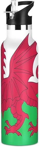 Botella de agua infantil para la escuela, botella de agua de 20 onzas aisladas para niños y niñas, sin BPA, bandera de Gales