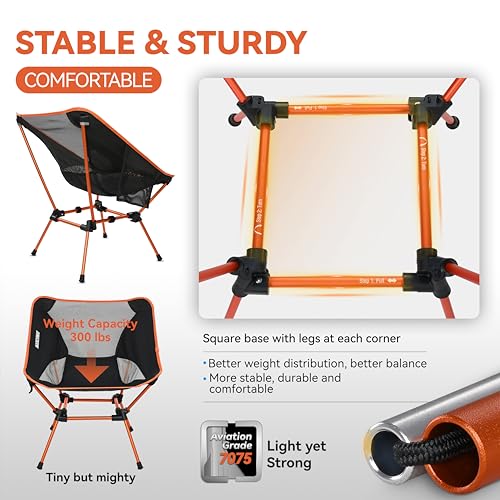 Image of MARCHWAY Ultralight Folding Camping Chair, Heavy Duty Portable Compact for Outdoor Camp, Travel, Beach, Picnic, Festival, Hiking, Lightweight Backpacking (Orange)