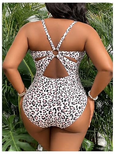 SweatyRocks Women's Plus Size Leopard Print Cut Out Backless One Piece Swimsuit Beachwear4