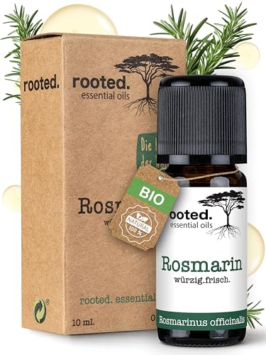 rooted.® Huile essentielle de romarin BIO 10 ml – Force capillaire – 100% pure – Active croissance, nourrit cuir chevelu, efficace contre chute