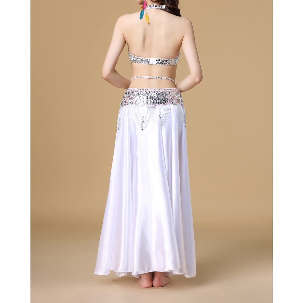 CHICTRY Buikdanskostuum voor dames, chiffon, tribal, Arabische broek, pailletten, glanzend, losse buikdanskostuum, pompbroek voor buikdans, yoga, pilates, party, Hemelsblauw C, Eén maat