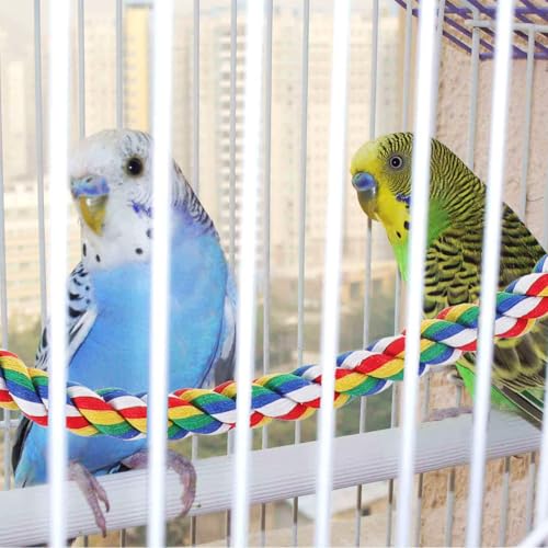 Image of POPETPOP 41.3 Inch Parrot Colorful Cotton Bendable Rope, Swing Bird Chew Toys, Parrots Cage Rope Toys, Bird Climbing Standing Toys for Small Medium Birds