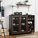HOMES: Inside + Out Sallos Multi Storage Buffet Cabinet with Wine Rack and Caster Wheels, Home Bar, Farmhouse, Vintage Walnut