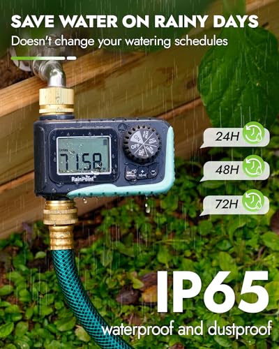 RAINPOINT Sprinkler Timer with Brass Inlet & Outlet, Programmable Hose Timer for Garden Soaker Hose, Watering Timer with Rain Delay/Manual Watering System, Digital Drip Irrigation for Yard, Lawn - Image 6