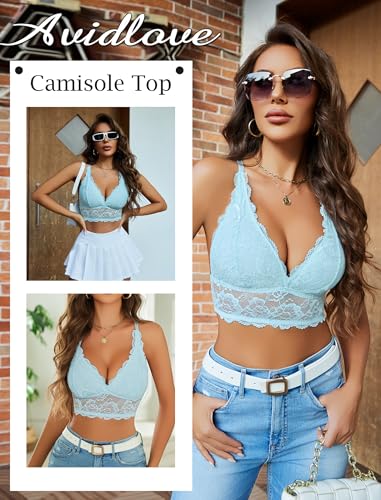 Image of Avidlove Bralettes for Women Lace Wireless Bra V Neck Racerback Crop Top Adjustable Lingerie No Padded