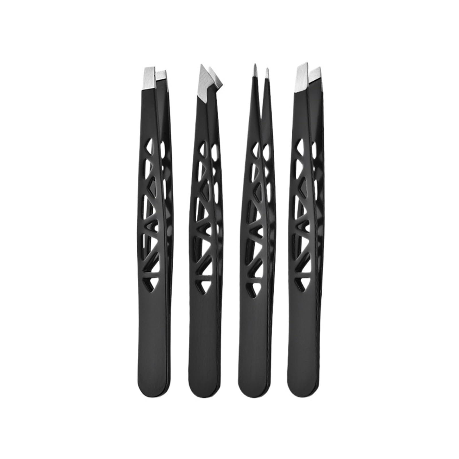 Zgxnyi Black 4 Pcs Set Eyebrow Tweezers 4 Pcs Set Stainless Steel Precision Tweezers Angled Tips For Eyebrow Shaping Grooming(Black 4 Pcs Set)