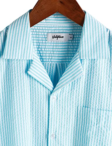 Image of VATPAVE Mens Striped Summer Shirt Casual Button Down Short Sleeve Beach Shirts Cotton Shirts for Men
