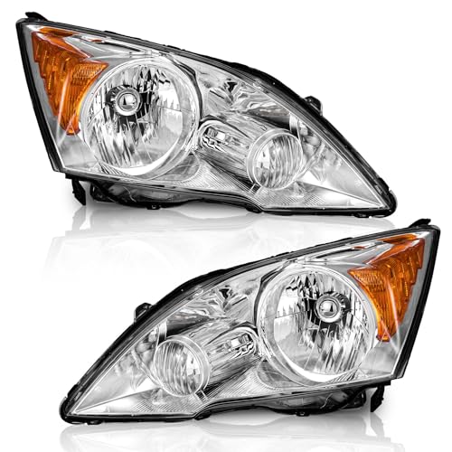 WEELMOTO for 2007-2011 HONDA CR-V EX EX-L LX SE [4-Door Sport Utility] Headlights Pair Headlamp set Chrome Housing Amber Reflector Left+Right Side