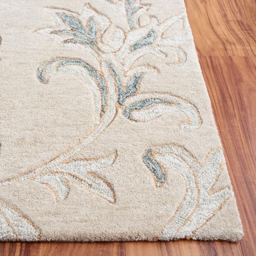 Tapete decorativo beige y gris 3' x 5' de lana hecha a mano miniatura 3