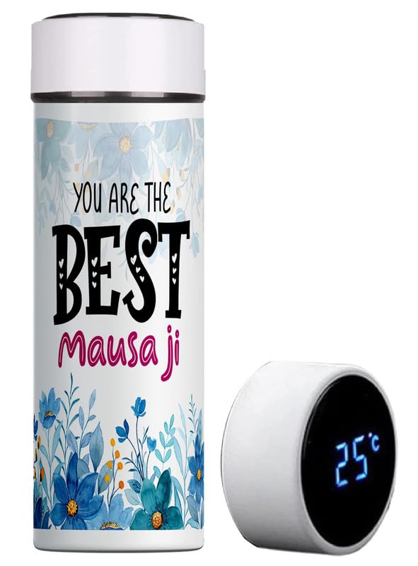 TrendoPrint Mausa Ji Printed Temperature Smart Vacuum Insulated Thermos Hot & Cold Water Bottle with Led Temperature Display Stainless Steel