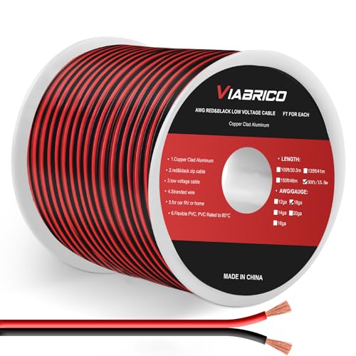 Image of VIABRICO 18AWG 50FT Electrical Wire Cable 2 Conductors Red Black Hookup LED Lighting Strips Flexible Wire Extension Cord 18 Gauge Copper Clad Aluminum 12V /24V DC
