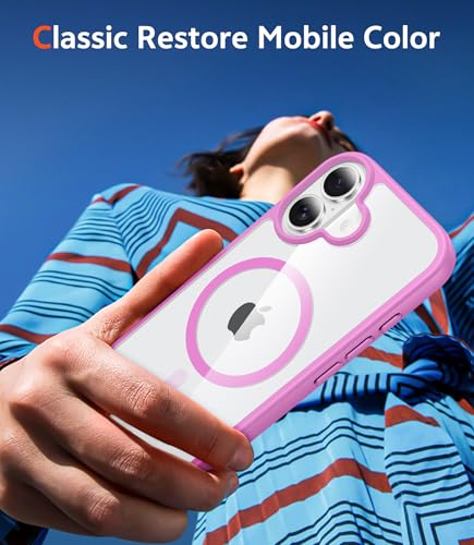 Image of FNTCASE for iPhone 16 Case Clear: Magnetic Phone Cases with Screen Protector Drop Proof Compatible with Magsafe Slim Anti Yellowing Rugged Shockproof Protective Transparent Cell Cover (B-Pink)