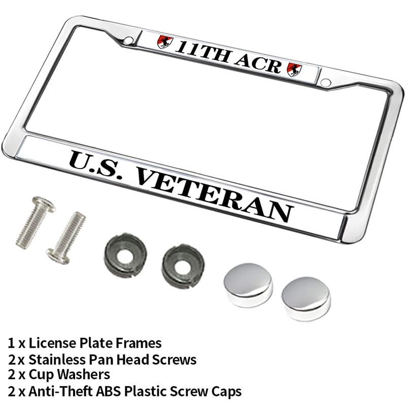 Image of 11th ACR US Veteran License Plate Frame Metal Heavy Duty Car Tag Holder | 11th ACR US Veteran License Plate Frame Heavy Duty Metal Car Tag Cover Holder Fit US Standard Auto Trucks Cars Accessories