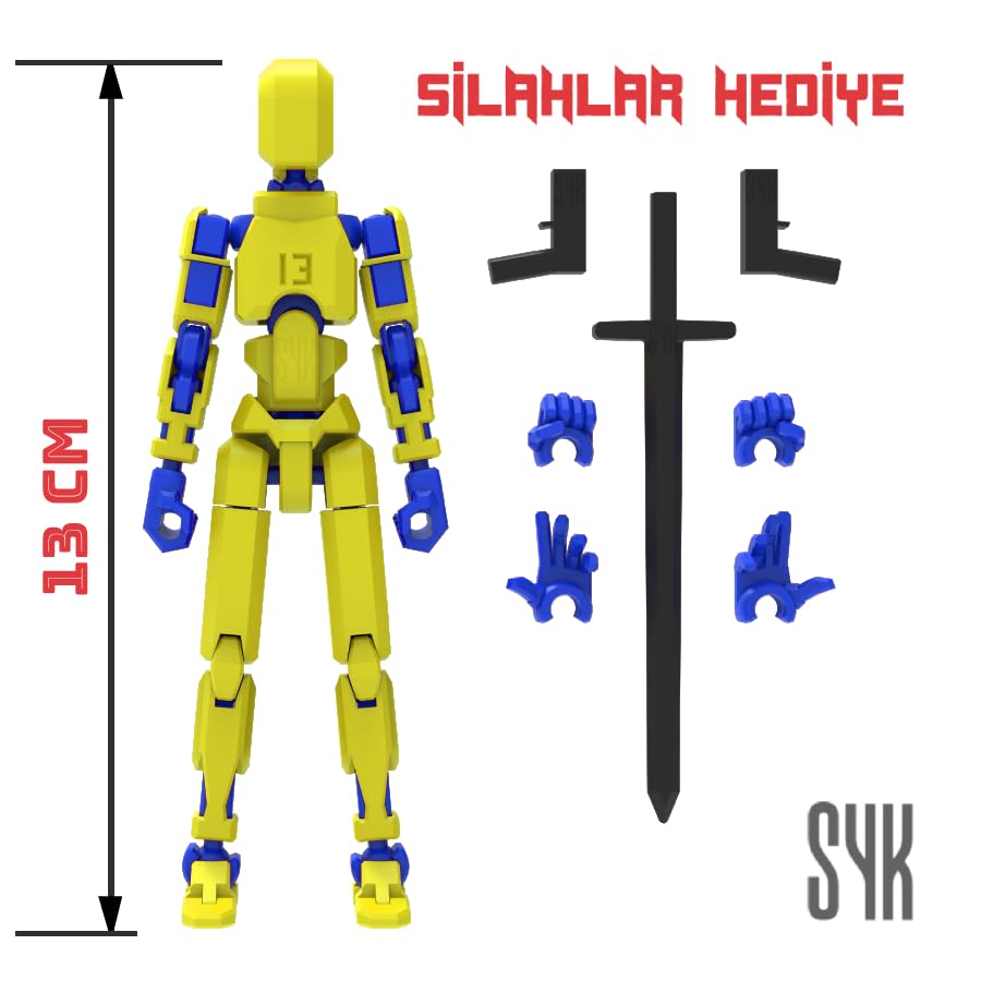 Robot 13 Dummy Sarı Mavi Tüm Eklemleri Hareketli Aksiyon Figürü Oyuncak