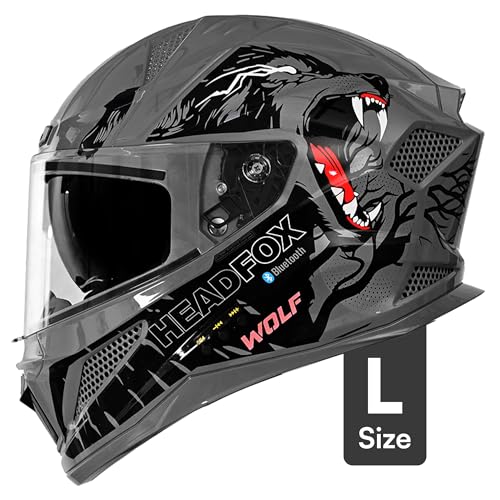 Image of HEADFOX N2F Wolf Full Face Bluetooth Helmets for Bike | Waterproof Smart Helmet for Man & Women | ISI Certified |Music, Waterproof, GPS, Built-in Bluetooth, LED Lights | Gloss