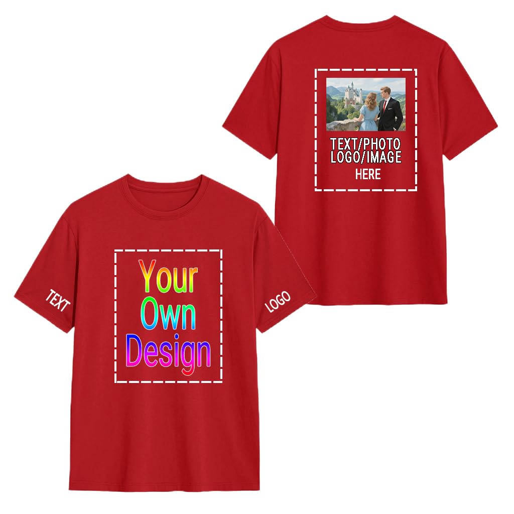 DQHXTK Personalised Photo T-Shirt Premium Unisex - Ideal for Stag/Hen Events,Birthday, Christmas,Memorial, Workwear, Front Photo Print, Customisable for Any Occasion Red