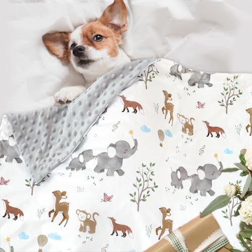 Image of BOPRIO Baby Blankets for Unisex Boys Girls, Super Soft Nursery Minky Blankets with Woodland Animal Design and Dotted Fleece Backing, Printed Bed Throws Newborn Toddler Gift 30 x 40 Inch
