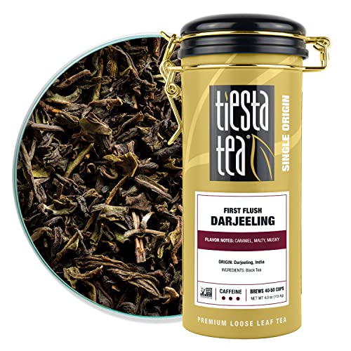 Tiesta Tea - First Flush Darjeeling Black Tea, Loose Leaf, Single Origin Premium Black Tea from India, Pure High-Caffeinated Blend, Makes Hot or Iced & Up to 50 Cups, 4oz Refillable Tin