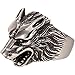 Eosing Stainless Steel Roaring Wolf Werewolf Head Mens Ring Silver Vintage