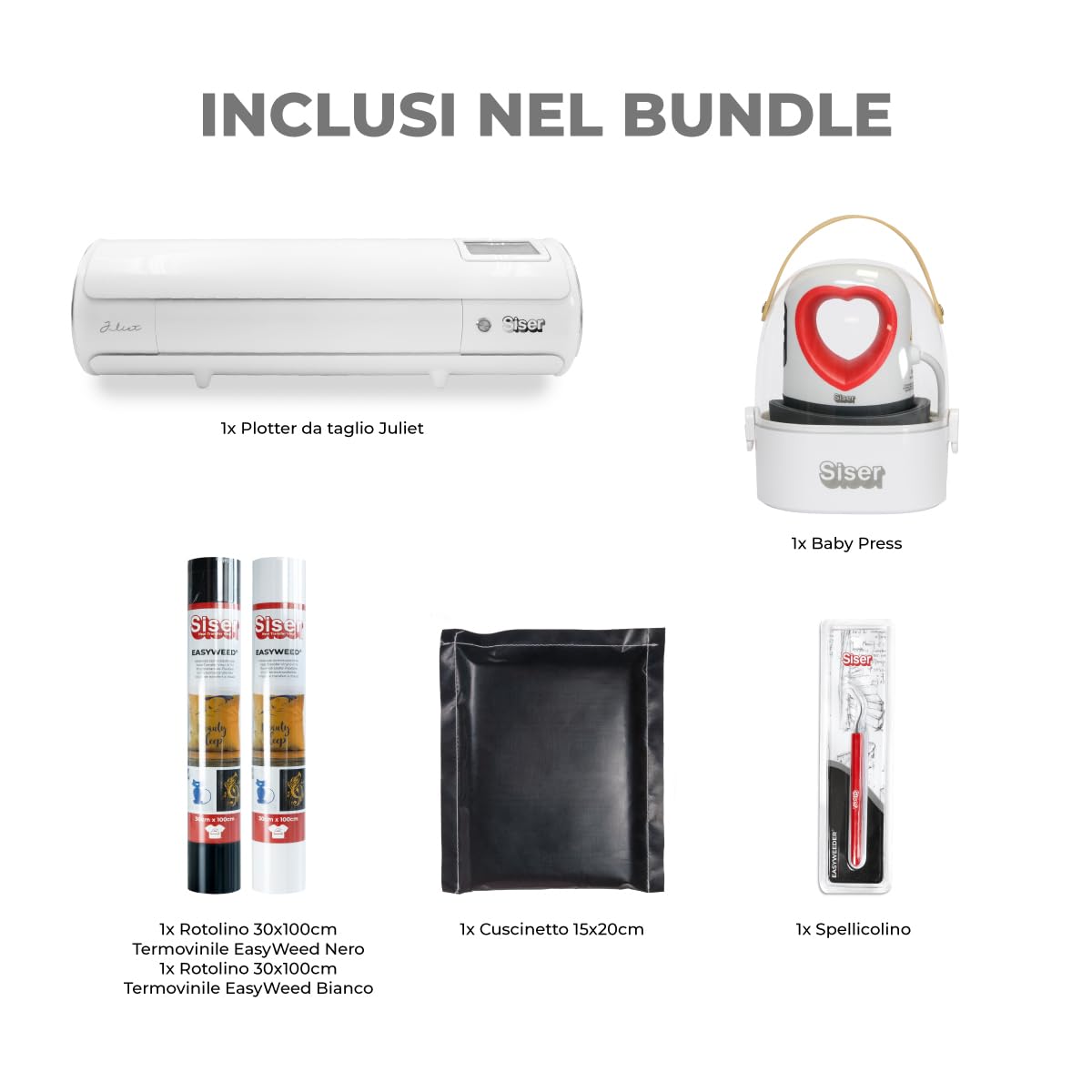 Siser Juliet® Pacchetto Pro – Plotter da Taglio con Pressa a Caldo Mini, Termovinile EasyWeed, Accessori Completi per Applicazione e Trasferimento