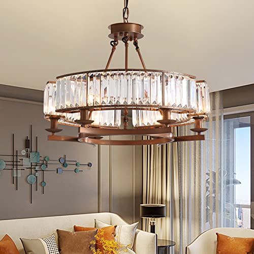 Buy NOXARTE Round Crystal Chandelier Ceiling Light Brown Frame 6 Lights