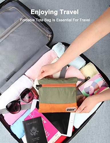 GOX Large Foldable Travel Duffel Bag Packable Tote Bag Carry on Luggage Weekender Overnight Bag Lightweight (Green&Orange)2