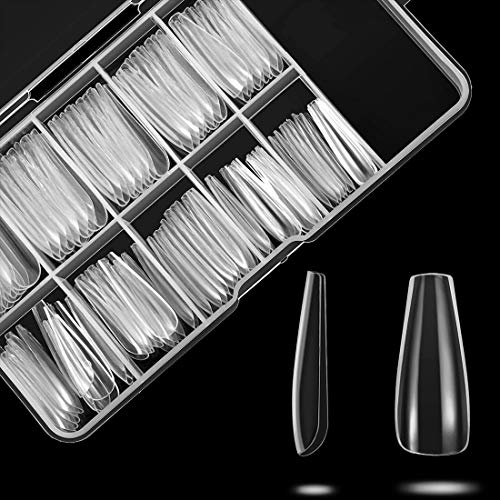 100PCS Clear Fake Nails 10 Sizes,Ballerina False Nails Long Coffin Artificial Nails Acrylic Nails for Nail Salons DIY Nail Art