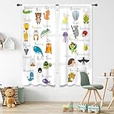 Cinbloo ABC Alphabet Kids Curtains 41W x 62L Inch Sheer Rod Pocket Cartoon Animal Baby Boys Bedroom Decor Child Nursery Funny Learning Educational Fabric Classroom Playroom Living Room Window Drapes