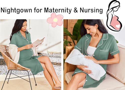 Image of Ekouaer Nightgowns for Women Button Down Sleepshirt Short Sleeve Nightshirt Boyfriend Pajamas V Neck Nightdress S-XXXL