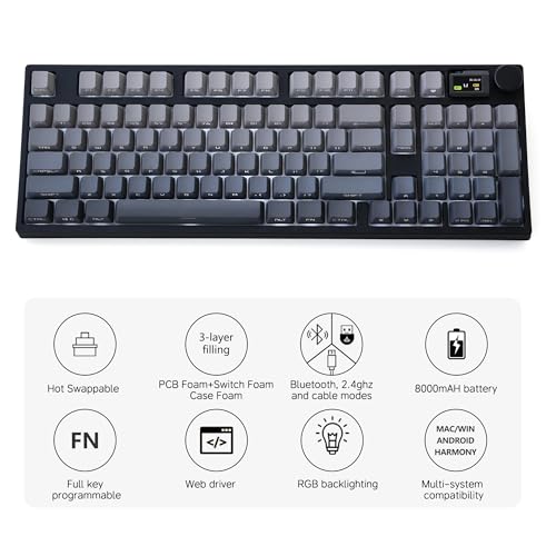 NJ98 Wireless Custom Mechanical Keyboard with Screen Knob 96% Hot Swappable RGB Keyboard Mac Windows (Pale Green, Brass Plate-Box Taro Ice Cream Pro) by keydous - Image 3