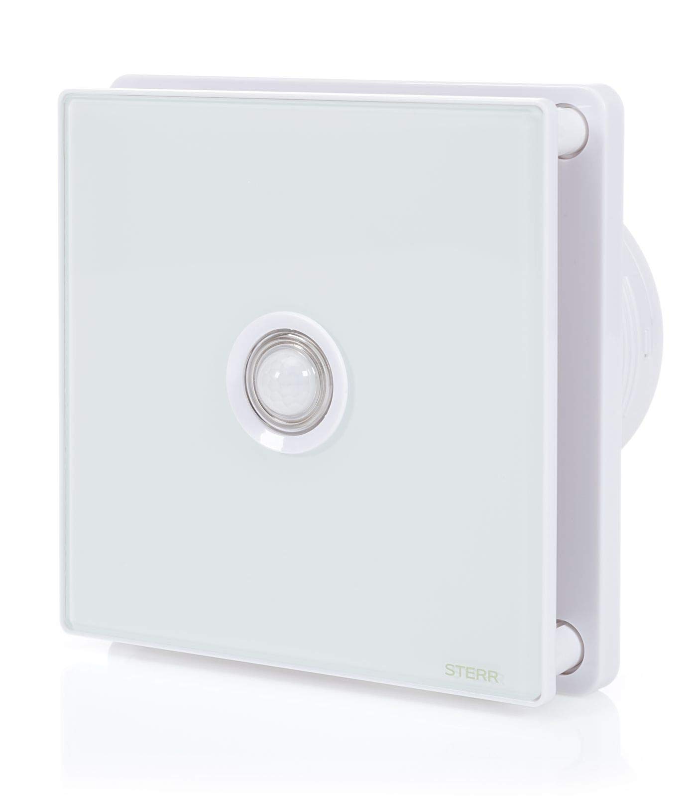STERR Ventilateur de Salle de Bain Blanc 100 mm avec PIR - Ventilateur de Salle de Bain - Façade en Verre - Look Moderne - BFS100P - 10W