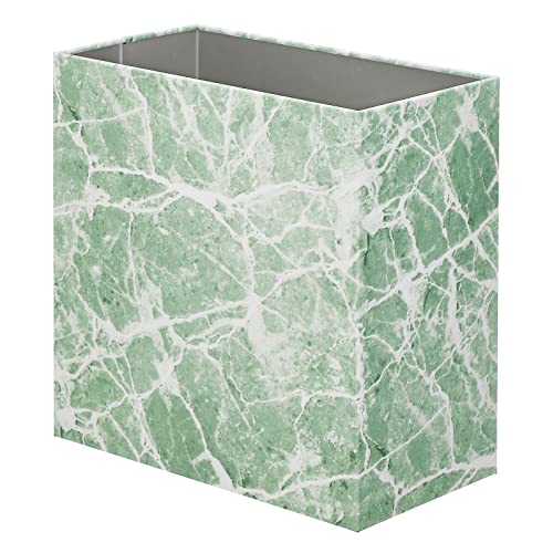 mDesign Small Steel Rectangular 2.4 Gallon/9.1 Liter Trash Can, Waste Basket for Bathroom, Bedroom, Home Office - Holds Garbage, Recycling, Household Items - Linn Collection - Green Marble