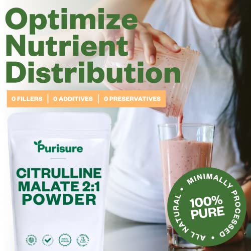 Purisure Citrulline Malate 2:1 Powder, 1 Kg, Citrulline Supplement And Citrulline Nitrate For Strength Performance And Energy, Pre-Workout L Arginine L Citrulline Supplement Powder, 334 Servings #TOP3