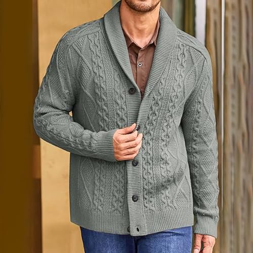 Men Shawl Collar Button Placket Sweaters Cable Knitted Button Down Sweaters Chunky Fall Winter Outwear Cardigan4