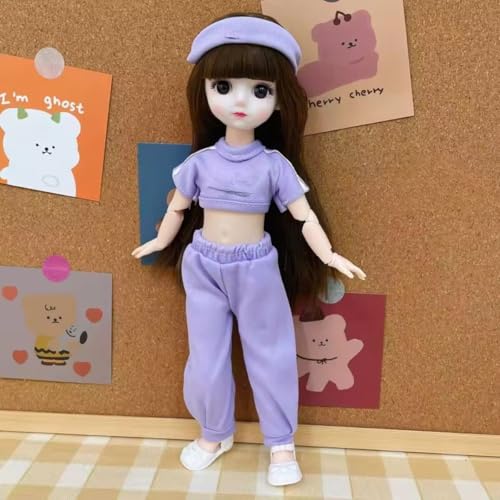 Image of Tickles Movable Joints Doll with Beautiful Eyes Fashionable Dress for Kids Girls (Color: Purple Size: 30 cm)