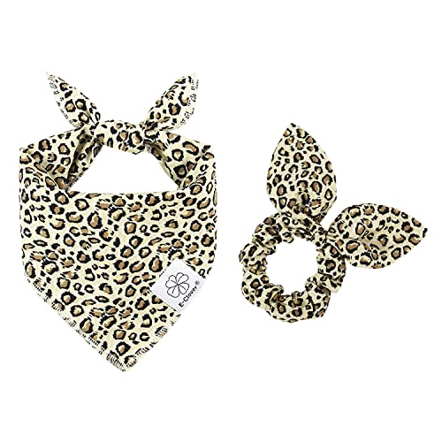 Dog Bandanas & Matching Scrunchie Set Leopard Dog Bandana Bibs Washable Kerchief Scarf for Small Dogs Puppy & Owner